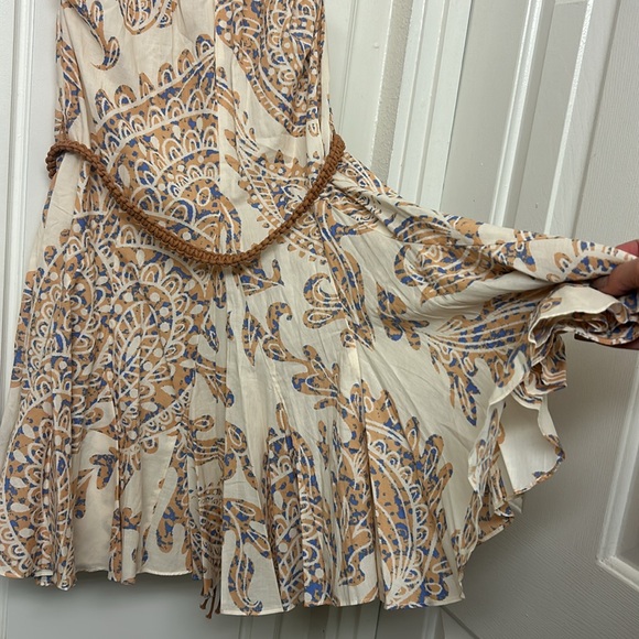 Zara Sundress Beige Pink Size Small Paisley Rope Belt Short Summer Spring - Picture 7 of 9